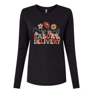 Retro Wildflowers Labor And Delivery Nurse Back To School Womens Cotton Relaxed Long Sleeve T-Shirt