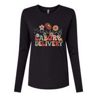 Retro Wildflowers Labor And Delivery Nurse Back To School Womens Cotton Relaxed Long Sleeve T-Shirt