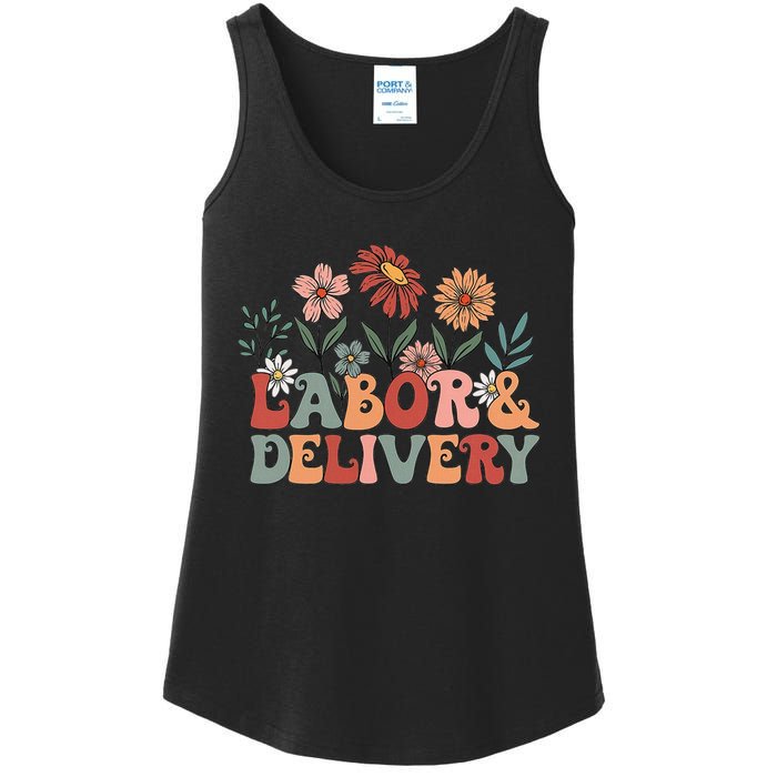 Retro Wildflowers Labor And Delivery Nurse Back To School Ladies Essential Tank