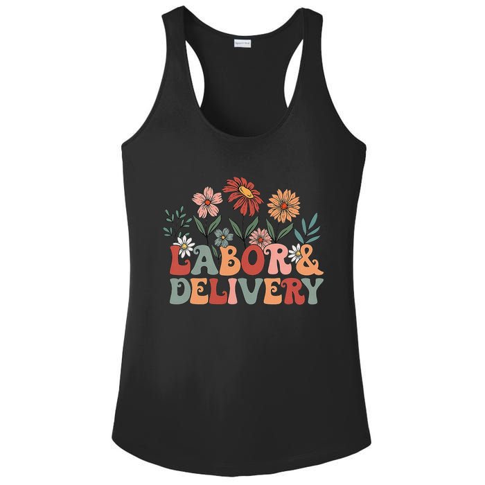 Retro Wildflowers Labor And Delivery Nurse Back To School Ladies PosiCharge Competitor Racerback Tank