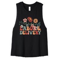 Retro Wildflowers Labor And Delivery Nurse Back To School Women's Racerback Cropped Tank