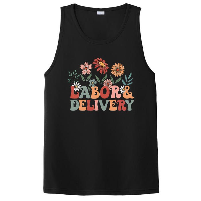 Retro Wildflowers Labor And Delivery Nurse Back To School PosiCharge Competitor Tank