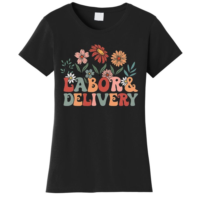 Retro Wildflowers Labor And Delivery Nurse Back To School Women's T-Shirt