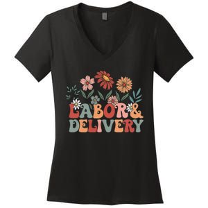 Retro Wildflowers Labor And Delivery Nurse Back To School Women's V-Neck T-Shirt