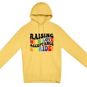 Raising With Love Acceptance And Pride Groovy Lgbtq Premium Pullover Hoodie