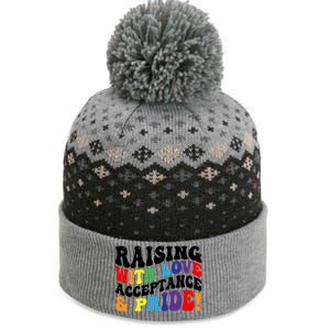 Raising With Love Acceptance And Pride Groovy Lgbtq The Baniff Cuffed Pom Beanie