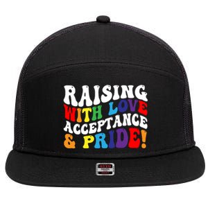 Raising With Love Acceptance And Pride Groovy Lgbtq 7 Panel Mesh Trucker Snapback Hat