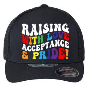 Raising With Love Acceptance And Pride Groovy Lgbtq Flexfit Unipanel Trucker Cap