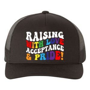 Raising With Love Acceptance And Pride Groovy Lgbtq Yupoong Adult 5-Panel Trucker Hat