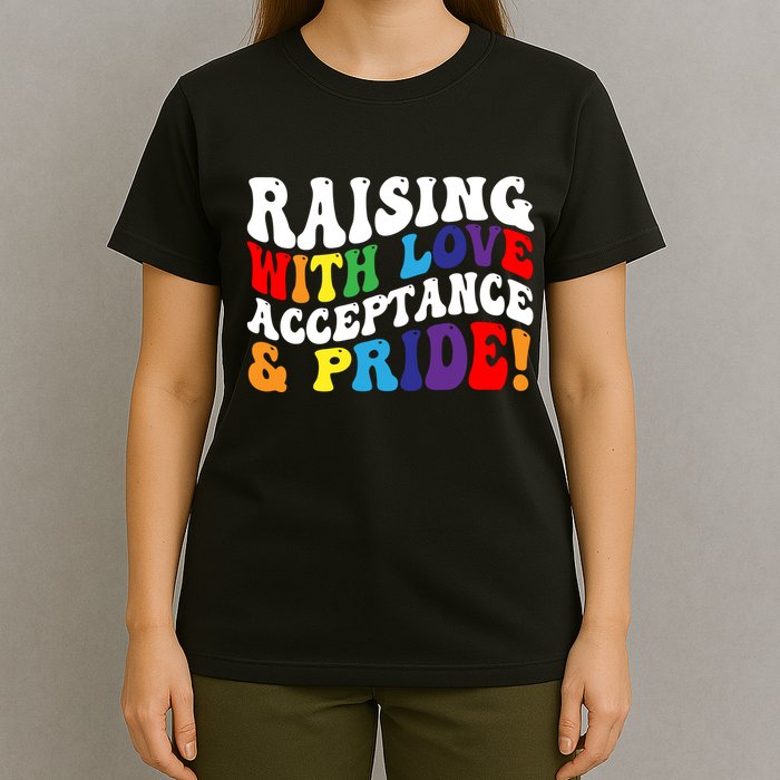 Raising With Love Acceptance And Pride Groovy Lgbtq T-Shirt