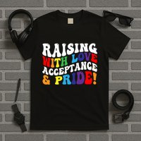 Raising With Love Acceptance And Pride Groovy Lgbtq T-Shirt