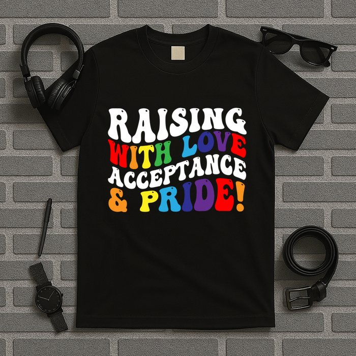 Raising With Love Acceptance And Pride Groovy Lgbtq T-Shirt