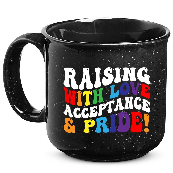 Raising With Love Acceptance And Pride Groovy Lgbtq 15oz Campfire Ceramic Mug