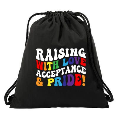 Raising With Love Acceptance And Pride Groovy Lgbtq Drawstring Bag
