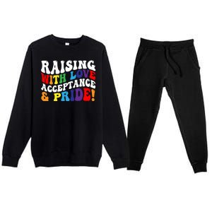 Raising With Love Acceptance And Pride Groovy Lgbtq Premium Crewneck Sweatsuit Set