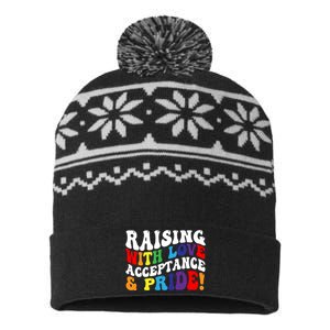 Raising With Love Acceptance And Pride Groovy Lgbtq USA-Made Snowflake Beanie