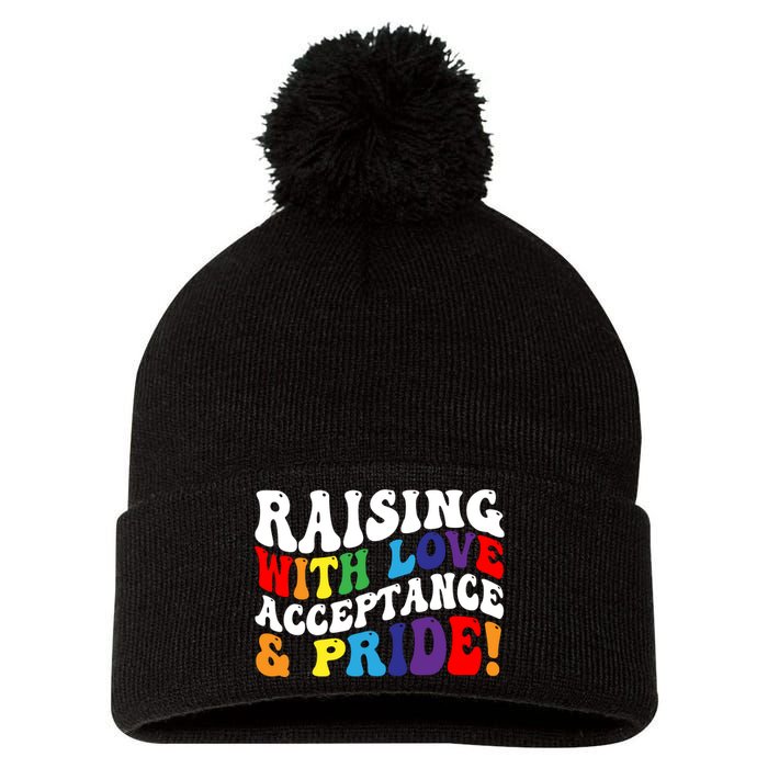 Raising With Love Acceptance And Pride Groovy Lgbtq Pom Pom 12in Knit Beanie