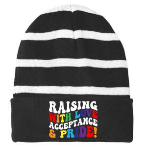 Raising With Love Acceptance And Pride Groovy Lgbtq Striped Beanie with Solid Band