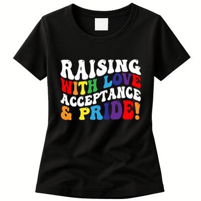 Raising With Love Acceptance And Pride Groovy Lgbtq Womens T-Shirt