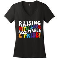 Raising With Love Acceptance And Pride Groovy Lgbtq Women's V-Neck T-Shirt