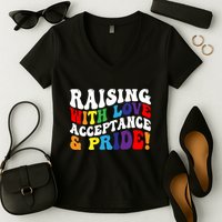 Raising With Love Acceptance And Pride Groovy Lgbtq Women's V-Neck T-Shirt