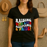 Raising With Love Acceptance And Pride Groovy Lgbtq Women's V-Neck T-Shirt