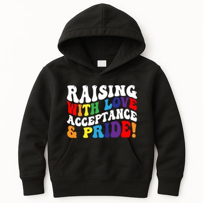 Raising With Love Acceptance And Pride Groovy Lgbtq Kids Hoodie