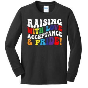 Raising With Love Acceptance And Pride Groovy Lgbtq Kids Long Sleeve Shirt