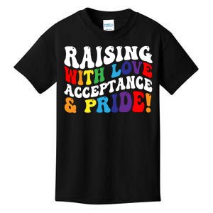 Raising With Love Acceptance And Pride Groovy Lgbtq Kids T-Shirt