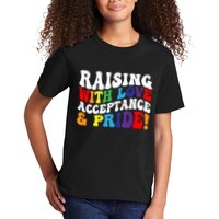 Raising With Love Acceptance And Pride Groovy Lgbtq Kids T-Shirt