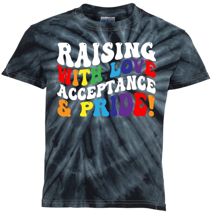 Raising With Love Acceptance And Pride Groovy Lgbtq Kids Tie-Dye T-Shirt