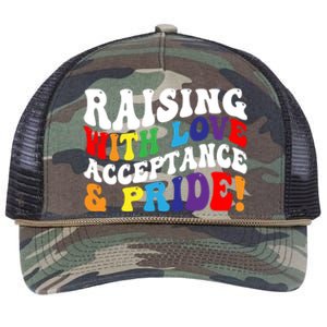 Raising With Love Acceptance And Pride Groovy Lgbtq Retro Rope Trucker Hat Cap