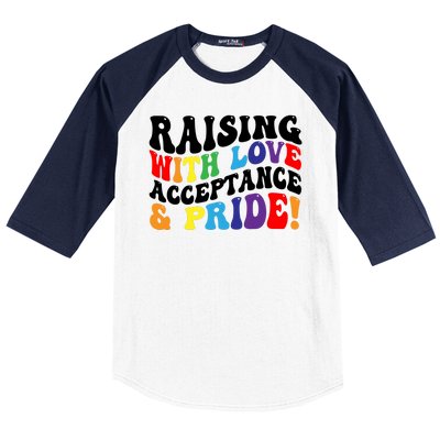 Raising With Love Acceptance And Pride Groovy Lgbtq Baseball Sleeve Shirt