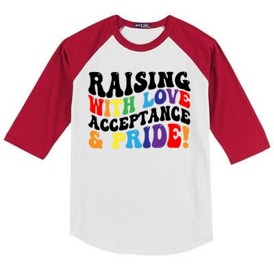 Raising With Love Acceptance And Pride Groovy Lgbtq Kids Colorblock Raglan Jersey