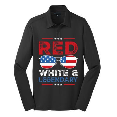 Red White Legendary Papa Father Son Matching 4th Of July Dad Silk Touch Performance Long Sleeve Polo