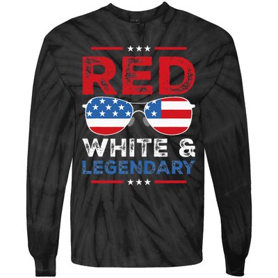 Red White Legendary Papa Father Son Matching 4th Of July Dad Tie-Dye Long Sleeve Shirt