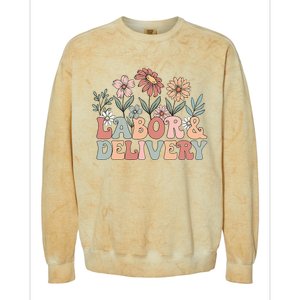 Retro Wildflowers Labor And Delivery Nurse Back To School Colorblast Crewneck Sweatshirt