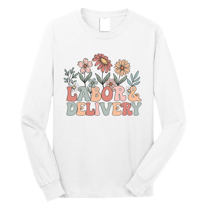 Retro Wildflowers Labor And Delivery Nurse Back To School Long Sleeve Shirt