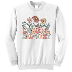 Retro Wildflowers Labor And Delivery Nurse Back To School Sweatshirt