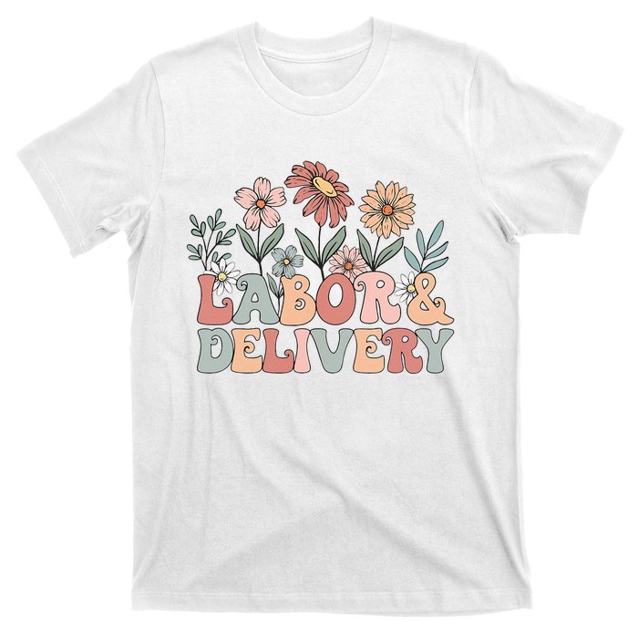 Retro Wildflowers Labor And Delivery Nurse Back To School T-Shirt