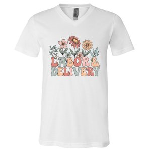 Retro Wildflowers Labor And Delivery Nurse Back To School V-Neck T-Shirt