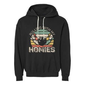 Rolling With My Homies Retro Bowling Bowler Garment-Dyed Fleece Hoodie