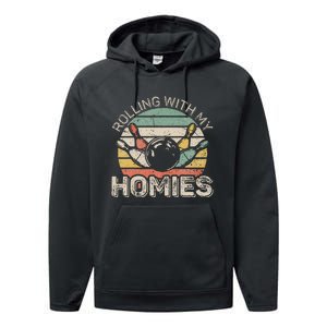 Rolling With My Homies Retro Bowling Bowler Performance Fleece Hoodie