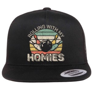 Rolling With My Homies Retro Bowling Bowler Flat Bill Trucker Hat