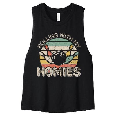 Rolling With My Homies Retro Bowling Bowler Women's Racerback Cropped Tank