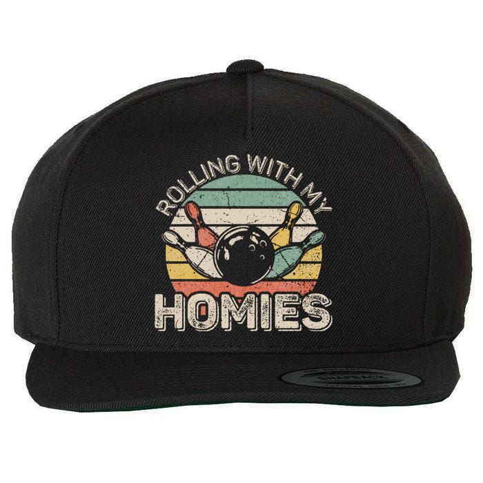 Rolling With My Homies Retro Bowling Bowler Wool Snapback Cap