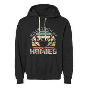 Rolling With My Homies Retro Bowling Bowler Team Garment-Dyed Fleece Hoodie