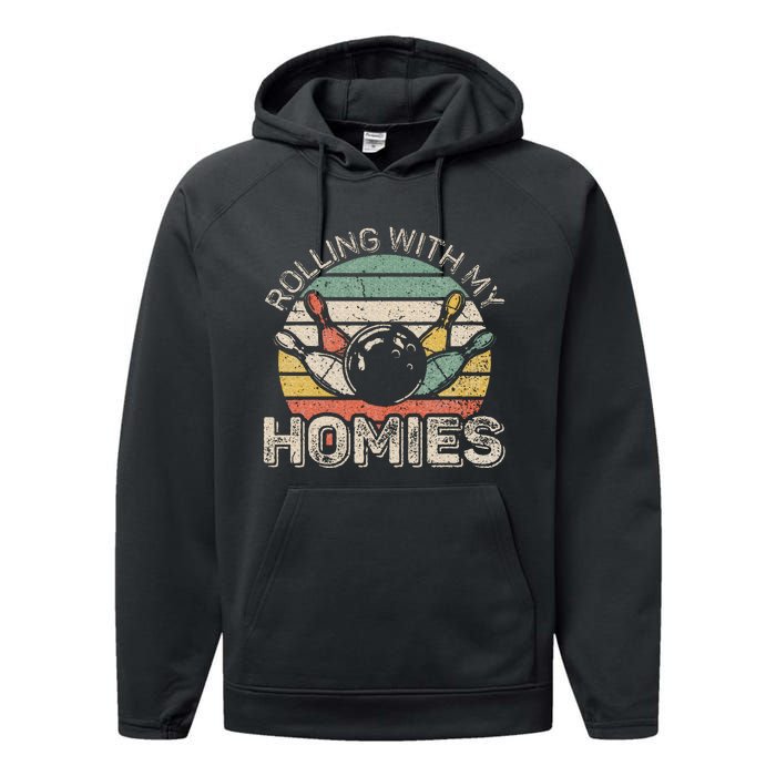 Rolling With My Homies Retro Bowling Bowler Team Performance Fleece Hoodie