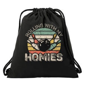 Rolling With My Homies Retro Bowling Bowler Team Drawstring Bag