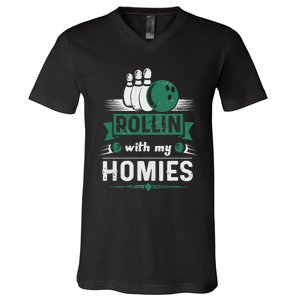 Rollin with my Homies Retro Bowling V-Neck T-Shirt